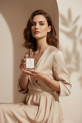 Woman holding Blush Cashmere perfume – Maison Imio editorial shot